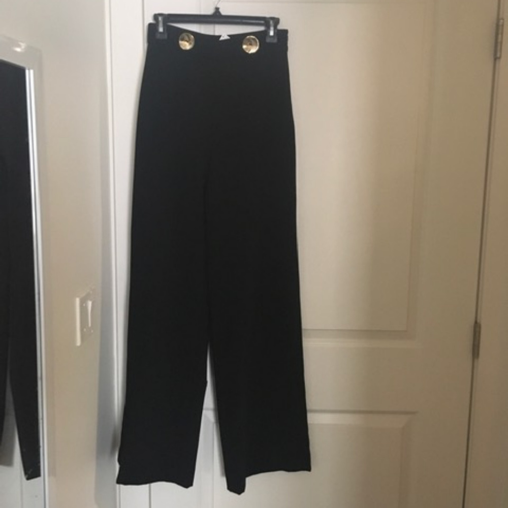 Zara black wide leg pants with gold buttons